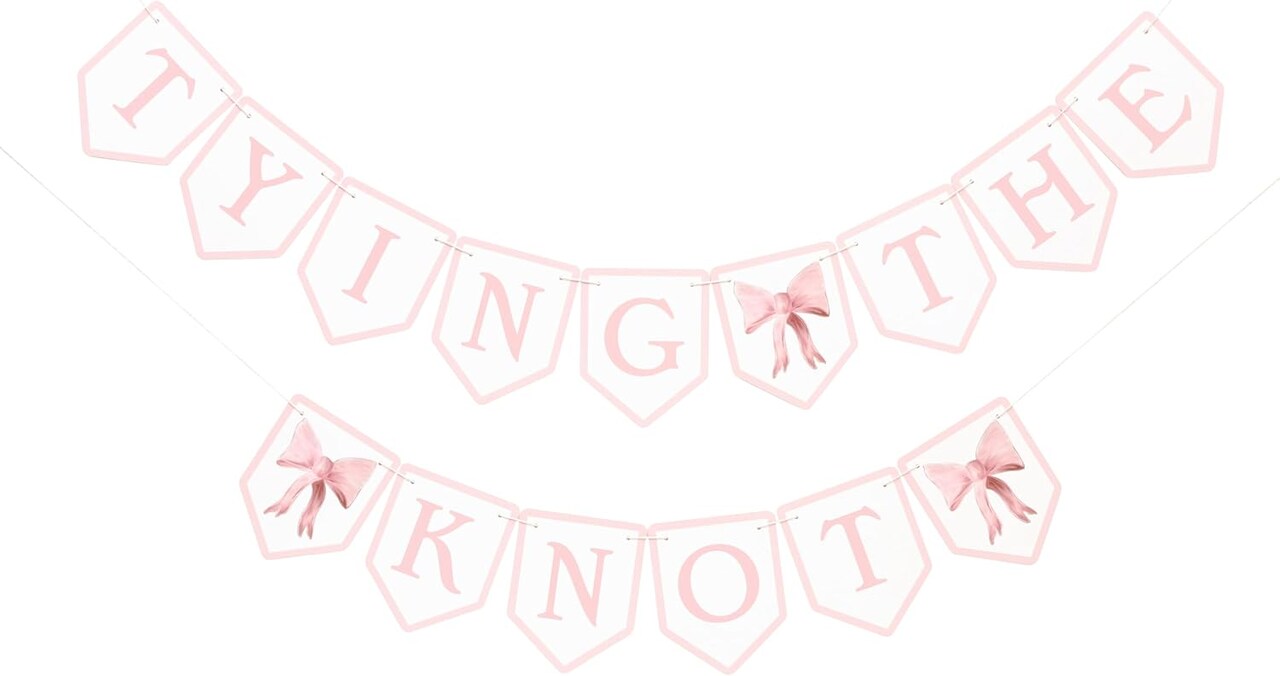 Tying The Knot Pink Bow Banner - Bridal Shower Garland,Bridal Weekend Decor,Bow Bachelorette Sign Pink Party Decor,She's Tying The Knot Theme Party Banner